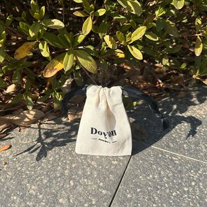 Factory Directly Natural Color Cotton <b>Drawstring</b> Bag Small Cotton <b>Pouch</b> With Black Ribbon - Product Image 4
