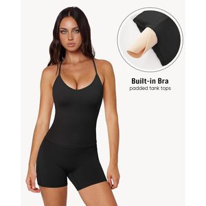 FOXA Women's Racerback Yoga <b>Top</b> V Neck Built In Bra Seamless Longline Sports Bra Workout <b>Top</b> - Product Image 3