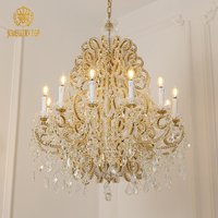 Jewellerytop Villa Hotel Lobby Banquet Hall Lampes suspendues en laiton de luxe Lustre en cristal de Maria Theresa avec grosses perles personnalisées