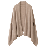 Châle poncho en cachemire pur tricoté avec ouvertures pour les bras, cape ouverte sur le devant en cachemire pour femme, automne-hiver