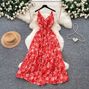 Vestido Midi de Verano para Mujer, Estilo A-Line, Sin Mangas, Estampado, Corte Imperio - Product Image 1