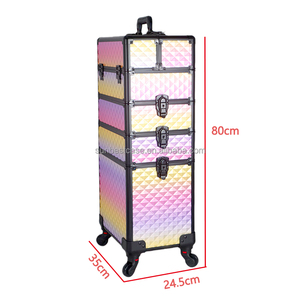 Nouvelle conception, valise à roulettes de maquillage 4 en 1, chariot avec divers compartiments et roues pour les artistes maquilleurs et les professionnels de la beauté - Product Image 6