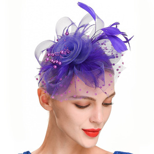Fantaisie jour <span class=keywords><strong>mariage</strong></span> thé fête plumes Net voile maille fleur bandeau Fascinators chapeaux femmes coiffure de mariée accessoire de cheveux fleur - Product Image 3