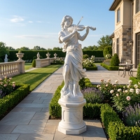 Statue de fille jouant du violon en marbre blanc naturel sculpté à la main, sculpture de dame jouant du violon avec socle en colonne