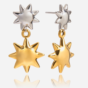 Star Drop Earrings Stainless Steel Gold Silver Color Block Sun Pendant Party Fashion Jewelry - Product Image 1