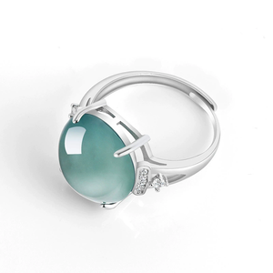 Natural genuine A-grade <b>jade</b> blue water pearl face <b>ring</b>, ice-grade <b>jade</b>, S925 silver setting, women's <b>ring</b>, adjustable design - Product Image 2