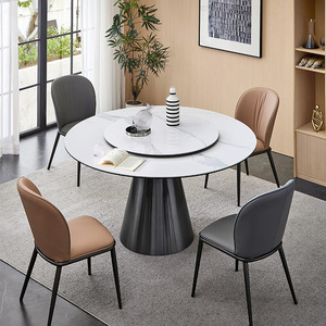 Italian Style Round Stone Slab Dining Table With Rotatable Top For Home And Hotel Use - Product Image 1