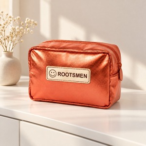 Bolsa de Cosméticos Compacta de Cuero PU Metálico Color Terracota, 13x10x10cm, Forma de Caja, con Cierre, Organizador de Maquillaje, Bolsa de Viaje Diaria, con Logotipo Personalizado - Product Image 5