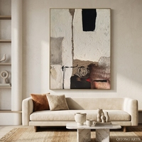 Peintures murales originales en acrylique, relief 3D, faites à la main, style Wabi-Sabi, abstraites, sur toile de coton épaisse, grand format encadré pour salon