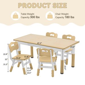 Set di Tavolo e Sedie per Asilo Nido, Altezza Regolabile, Tavolo e Sedie in Plastica per Bambini, Scrivania per Bambini con Piano Graffiti - Product Image 4