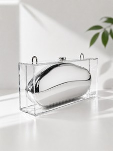 Pochette élégante en acrylique transparent avec chaîne argentée pour soirée, vente en gros, pochette en acrylique tendance - Product Image 2