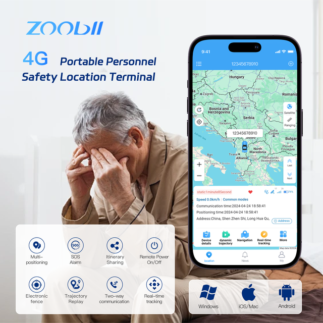IP67 Waterproof Anti-Lost GPS Tracker for Kids Elderly SOS Alarm with APP Remote Control & PC View 4G Network Personal Tracker