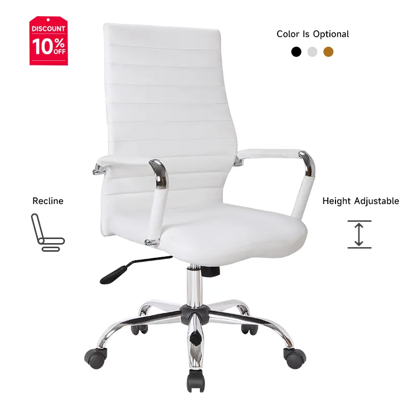 Managerial White Manager Office Chair Executive High Back Ergonomic Office Leather Seat Chairs Cushion Modern