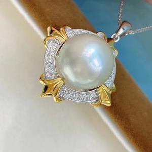 Pendentif en argent S925 avec perle naturelle de 12-13 mm, style palais, coffret cadeau d'anniversaire avec boîte cadeau incluse, vente en gros Zhuji - Product Image 1