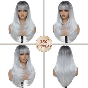 JAMBALAYA Pelucas Largas y Lisas al por Mayor con <span class=keywords><strong>Flequillo</strong></span>, Color Marrón con Reflejos Rubios, Peluca Sintética Resistente al Calor, Cabello <span class=keywords><strong>Postizo</strong></span> - Product Image 6
