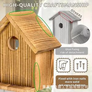 Casa de pájaros de madera para exteriores con ventana transparente, jaula colgante de madera maciza, nido para pájaros, rectangular, tamaño M - Product Image 4