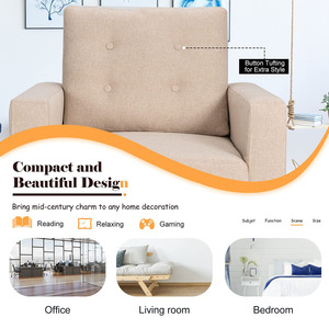 Sillón de Estilo Moderno de Mediados de Siglo con Respaldo Acolchado y Tapizado en Tela Beige con Botones, Ideal para Dormitorios, Áreas de Lectura y Salas de Estar - Product Image 4