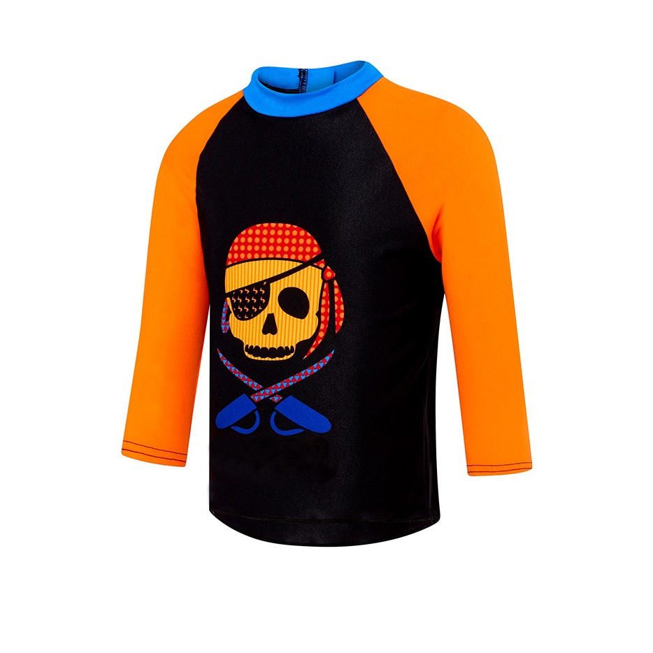 Контрастного цвета с принтом в виде 4-слойная трикотажная одежда с длинными рукавами для маленьких мальчиков купальники топы с задней застежкой-молнией