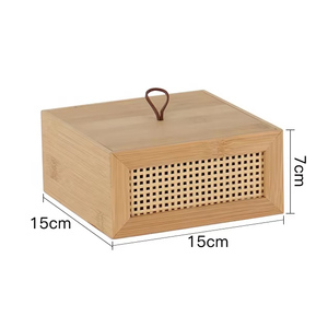 Boîte de rangement en bambou durable avec couvercle, organiseur multifonctionnel pour maquillage et bijoux, bac de rangement en rotin pour bureau à domicile - Product Image 2