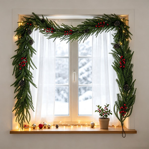 Guirlande de Noël Yan Ju, aiguilles de pin artificielles, baies rouges, 50 branches, décoration de fête pour l'intérieur et l'extérieur - Product Image 2