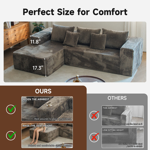 Удобные бескаркасные секционные диваны для гостиной, плюшевый вельветовый диван с комфортным шезлонгом, U-образные секционные диваны из пенопласта - Product Image 6