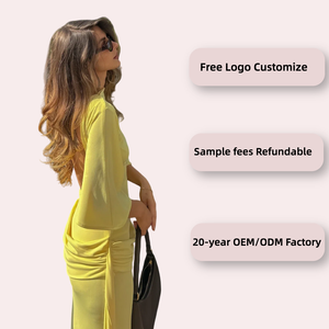 Elegante Vestido Largo Amarillo sin Espalda, Sexy, de Media Manga, Fruncido, para Mujer, Vestido Maxi <span class=keywords><strong>Curvy</strong></span> para Fiesta de Noche, <span class=keywords><strong>Invitada</strong></span> a Boda de Otoño 2025 - Product Image 2