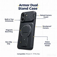 Coques de téléphone portable de luxe antichoc en TPU+PC avec double béquille pour IP17 Pro Max, protection coulissante de l'objectif, finition mate, tons neutres