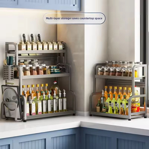 Étagère de cuisine multifonctionnelle, organisateur d'assaisonnements, rangement de comptoir multi-niveaux, support pour baguettes et couteaux en acier au carbone - Product Image 1