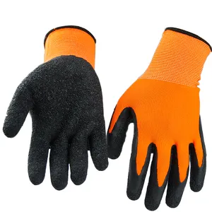 Gardening Gloves Textured Latex Work Gloves Polyester Crinkle Latex Palm Coated Working Gloves