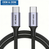 Kabel USB Tipe-C Kabel Pengisian Cepat USB C 240W 5A Kabel USB-C Kustom Pabrik Kabel Kepang PD3.1 Pengisi Daya Cepat USBC ke USBC