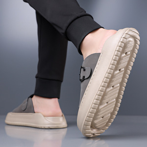 Men Suede <b>Slides</b> Open Toe EVA Outsole Breathable Casual Summer Sandals Buckle Strap Solid Pattern Textile - Product Image 4