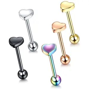 Tongue Rings Labret Piercing Lip Stud Industrial Barbell Heart Nipple Barbell Expander Body Piercing Jewelry