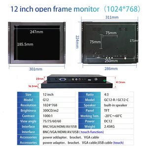 12 inch Độ phân giải 1024*768 300cd/m2 mở khung treo tường cảm ứng điện dung màn hình Màn hình <span class=keywords><strong>LCD</strong></span> - Product Image 6