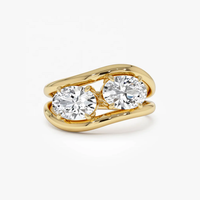 Bague élégante en argent sterling 925 plaqué rhodium avec double cristal ovale, vente en gros de bijoux LOZRUNVE