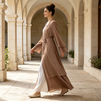 personnalisé vente en gros dubai dames élégant plaine enveloppement manches longues musulman Maxi modeste robe pour les femmes