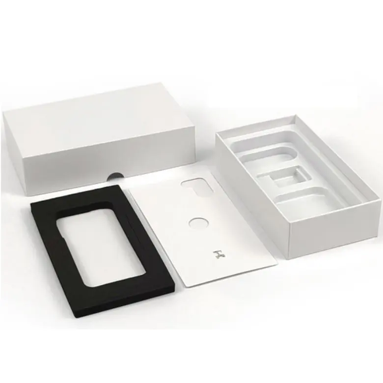 مخصص الأبيض الفاخرة جامدة غطاء وقاعدة 2 قطعة نمط الهاتف الذكي صندوق تغليف ورقي مع إدراج