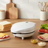 Mini gaufrier électrique 1200W, 20cm, revêtement antiadhésif, thermostat réglable, pour snacks, boîtier froid au toucher, prêt à l'emploi