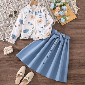 Ensemble Deux Pièces pour Enfants Filles Automne 2025 Tenue de Vacances Décontractée pour Adolescentes Chemise Élégante à Manches Longues et Jupe à Imprimé Floral - Product Image 1