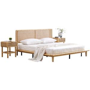 Moderne nordique hôtel Villa chambre meubles ensemble Vintage français Marte rotin canne osier bois tête de lit roi reine plate-forme lits - Product Image 2