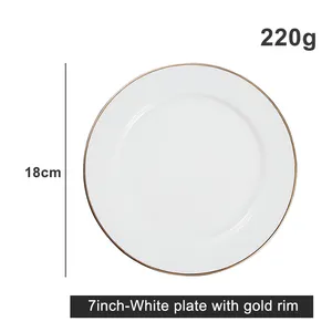 Décalcomanies personnalisables Assiettes de charge blanches et dorées Assiette plate ronde de haute qualité en porcelaine osseuse avec rebord doré pour restaurant