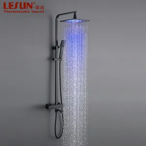 LESUN Lampu LED Terkena Kran Kamar Mandi Shower Kit 10 Inch Persegi Hujan Shower Tub Thermostatic Bath Kuningan Shower Kepala