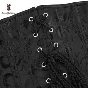 Corpiño con brocado para el pecho, corsé de entrenamiento de cintura de acero 24, Waspie negro sólido con cuerda - Product Image 5