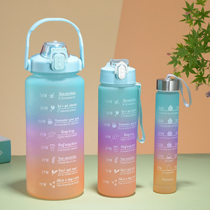 3 In 1 Sports Plastic Drinking Tritan Water Bottle Set Gym Bpa Free Plastic Time Marker Drinking 2.2L Water Bottle With Straw