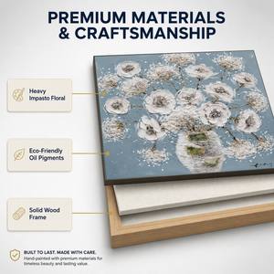 Dipinto su Tela con Design Unico: <span class=keywords><strong>Vaso</strong></span> in Pietra Naturale e Fiori, Arte Murale con Natura Morta di Fiori Bianchi - Product Image 5