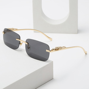Gafas de sol sin montura con cabeza de leopardo, rectangulares, UV400, unisex, con marco de metal, tipo 3, YC009 - Product Image 3
