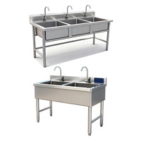 Évier double en acier inoxydable 304 commercial, sur mesure, avec pieds réglables en hauteur, autoportant, finition polie, pour cuisine