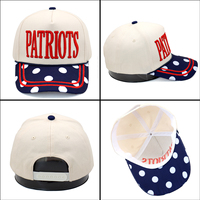 Op maat gemaakte marineblauwe witte polkadot pet met geborduurd Patriots 3D-logo, snapback sluiting en koord, voor heren en dames, sportstijl