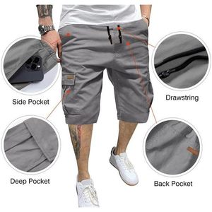 FOXA Mens Casual Cotton Twill Cargo Shorts <b>Mid</b> Waist Breathable Pockets Men's Shorts - Product Image 4