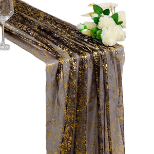 Chemin de table en maille scintillante transparente en polyester, tissu à paillettes or, argent, noir, or pour la décoration de <span class=keywords><strong>mariage</strong></span>, de fête, de banquet, nappe - Product Image 1