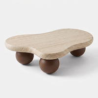 Table basse en bois MDF marron en forme de nuage, style rustique vintage, pour salon, maison de famille, petite table basse rétro avec pieds sphériques